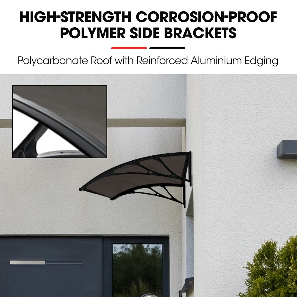 SHADE SHIELD 1 × 1m Aluminium Exterior Awning, Black DIY External UV Rain Protection Grey Tinted Polycarbonate Canopy Cover — image 5