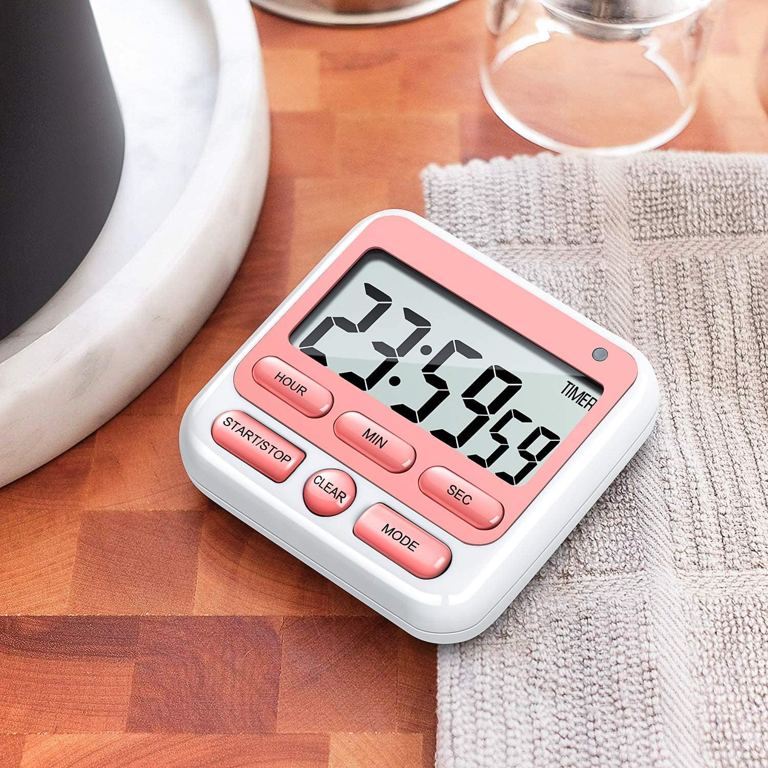 Digital Countdown Kitchen Timer -Count Up Down Magnetic Timer Clock for Cooking Baking Gym Students Pink — image 2