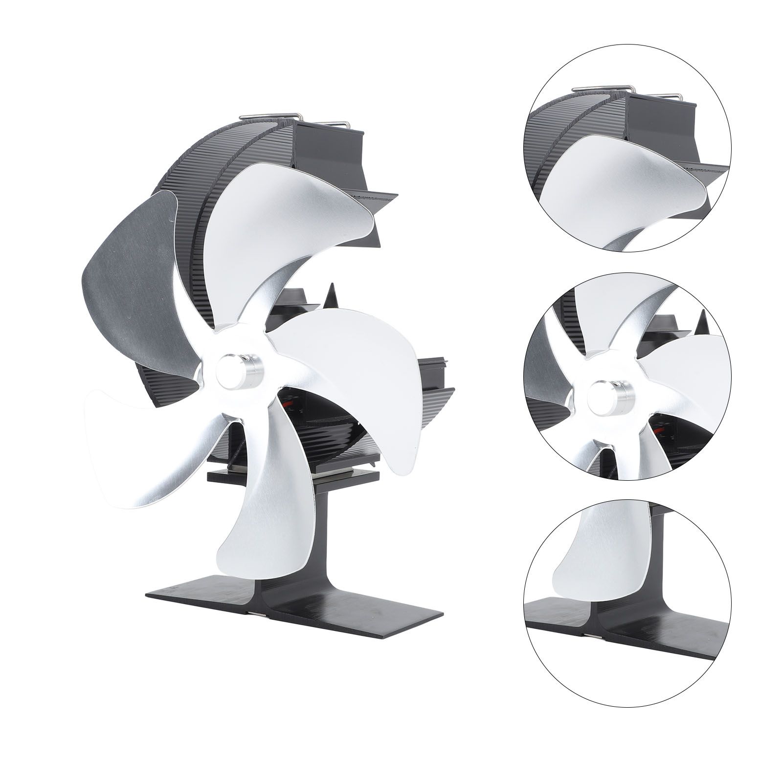 Wood Burner Fan 5 Blades Ultra Quiet Air Circulation Heating Energy Saving Heat Powered Fireplace Fan for Ice Fishing Camping Silver โ image 6
