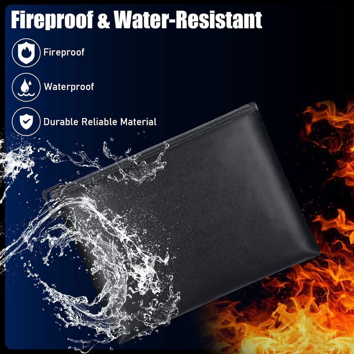 Fireproof document bag - fireproof and waterproof money bag with zipper for cash - Fireproof Document Bags - 13.4 x 9.4 Inch Waterproof and Fireproof Money Bag — image 2