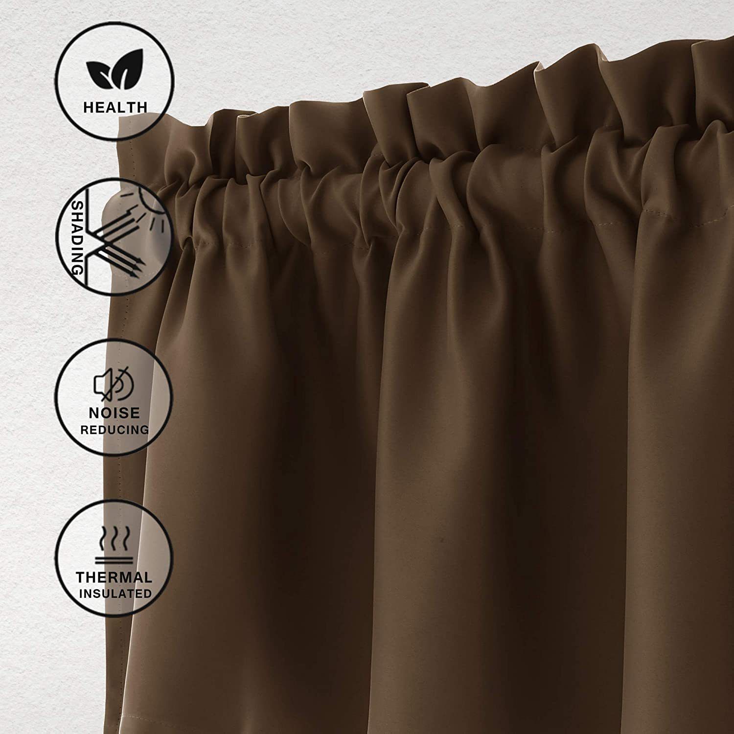 Valance Curtains Blackout Solid Rod Pocket Valances for Living Room and Bedroom, 45*145cm Brown, 1 Panel — image 2
