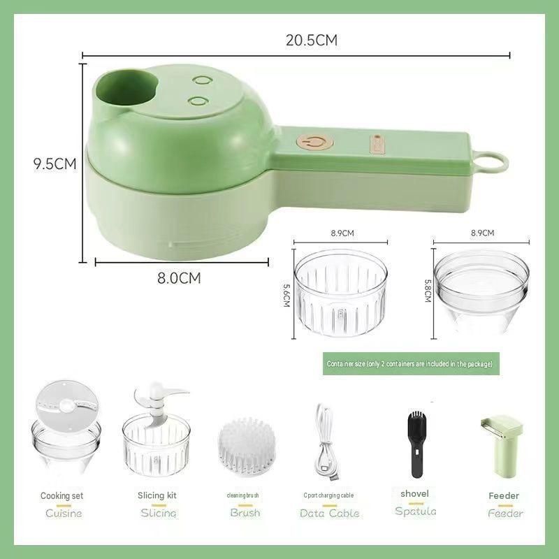 Seasoning Preparation and Storage Set-Green Electric Handheld Food Processor With Orange lid and Pink lid 4oz Glass Storage Jars - USB-C Charging — image 3