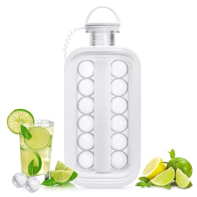 Ice Trays 2 in 1 Portable Ice Ball Maker Kettle With Molds For Hockey,Cocktail,Coffee,Whiskey,Champagne,Beer,Juice,(White)
