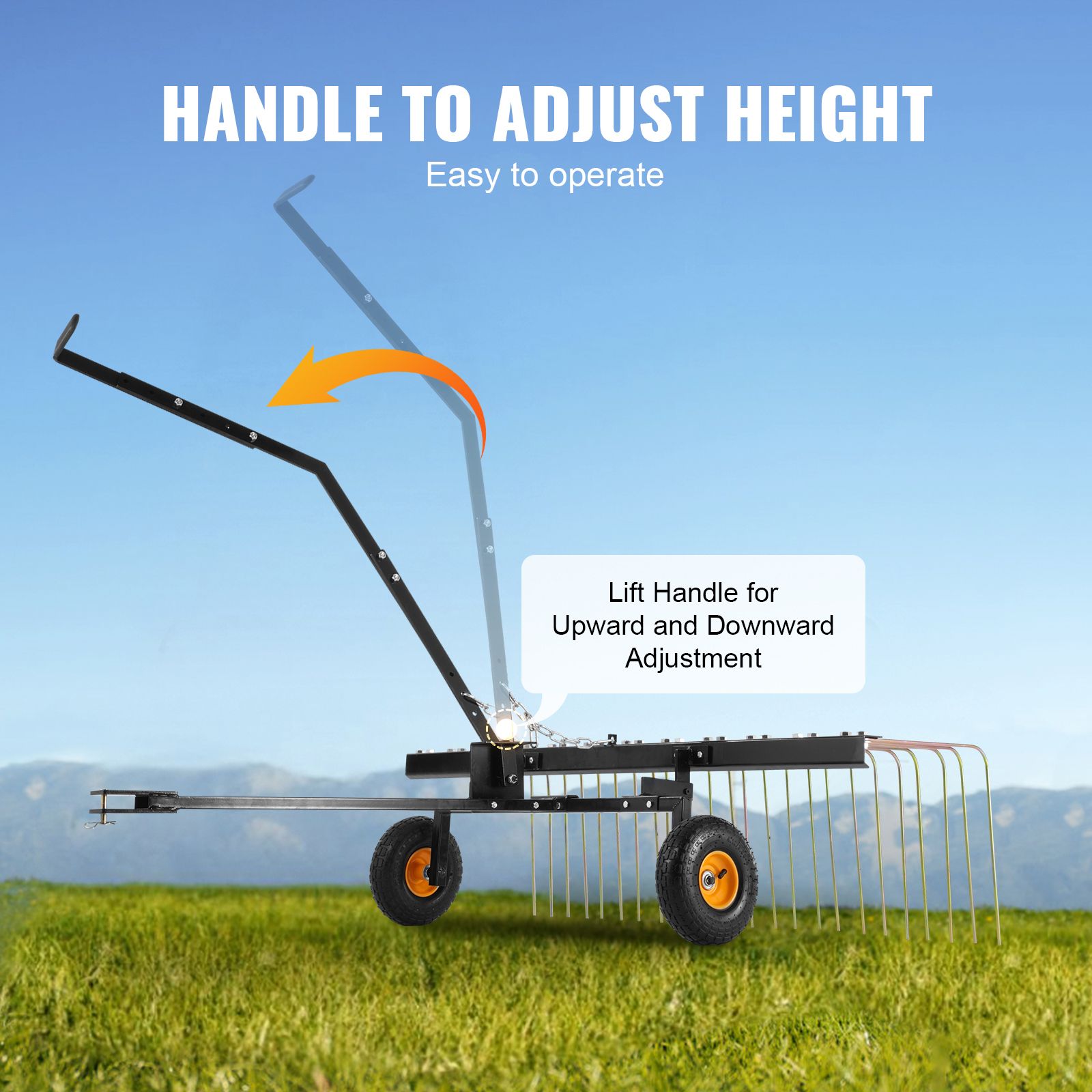 Tow Behind Dethatcher, 1.5m Tow Dethatcher with 24 Steel Tines, Lawn Dethatcher Rake for ATV or Mower, Tow Behind Lawn Rake with Lift Handle for — image 4