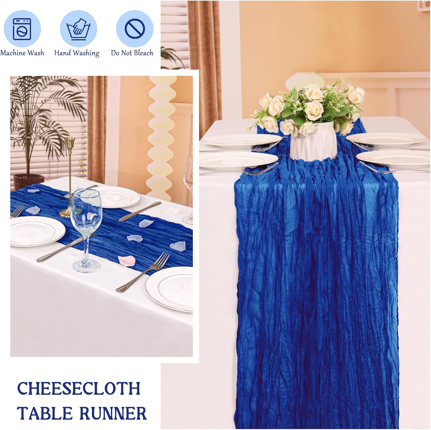 2 Pack 120 Inch Royal Blue Cheesecloth Table Runner Boho Rustic Gauze Sheer Romantic 10 FT Long Cheese Cloth Table Runner for Bridal Baby Shower Wedding Party โ image 6