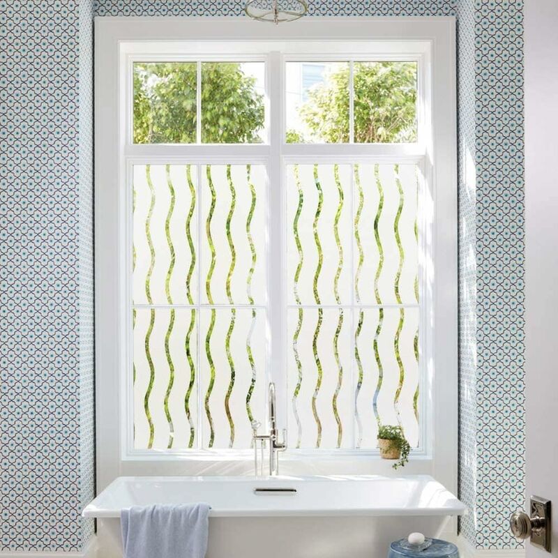 Privacy Window Film Frosted Self-Adhesive Window Sticker No Glue Static Cling Glass Film Opaque Uv Protection Wave โ image 2