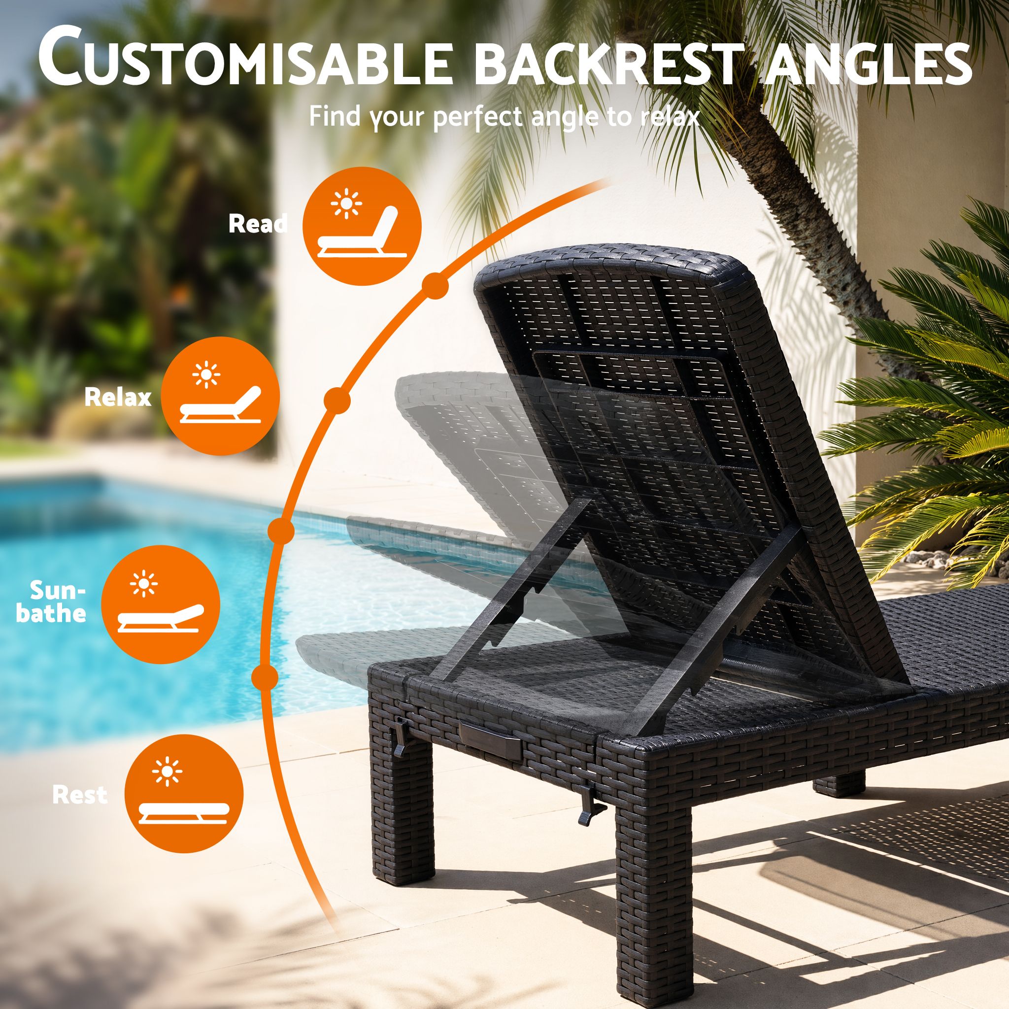 Gardeon Sun Lounge Outdoor Folding Recliner Patio Pool Beach Chair Rattan Black โ image 5