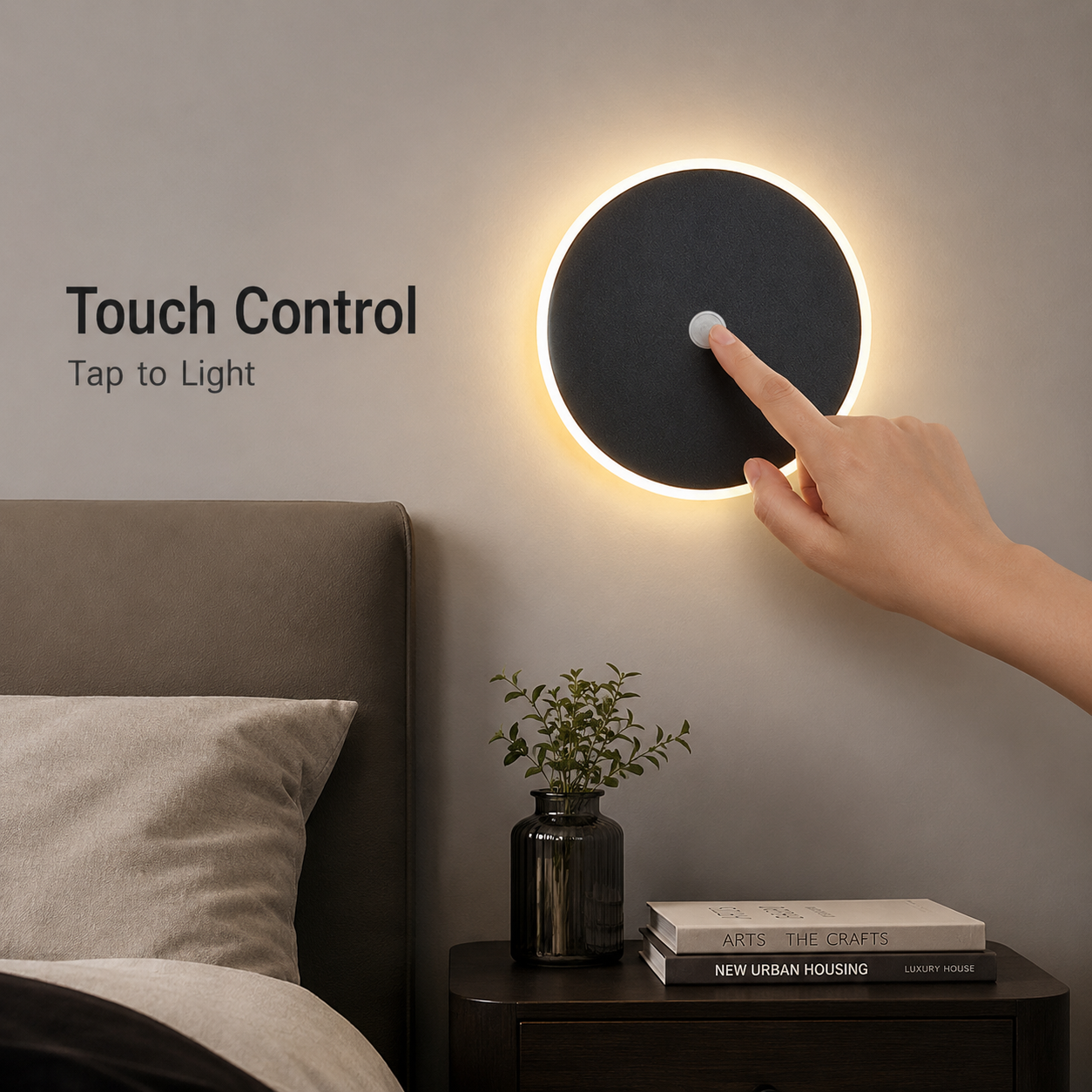 Magnetic Round LED Wall Lamp, Hardwired, White 20cm, Touch Control, 3 Color Lighting, Modern Disc Wall Sconce — image 5