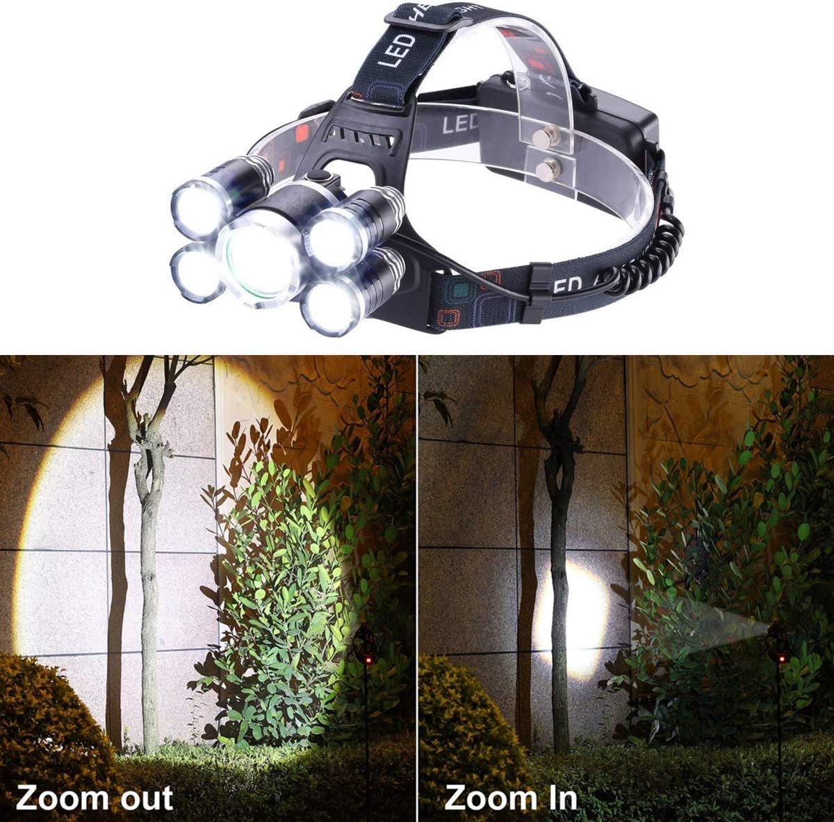 LED Headlamp Flashlight, 4 Modes Adjustable Zoomable Focusing Headlight, Ultra Bright 5 Head Light with Rechargeable Batteries, IPX-5 Waterproof for Night — image 5