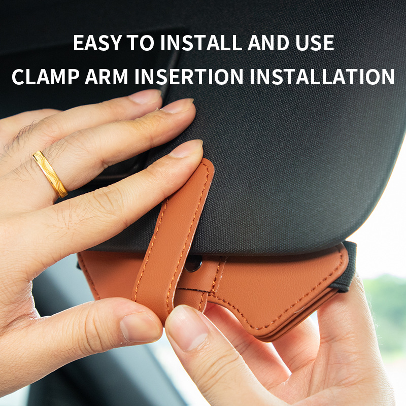 2 Pcs Black Car Sun Visor Glasses Holder Clip with Dual Magnetic Clamps - PU Leather, Anti-Slip, and Multi-Functional Storage — image 4
