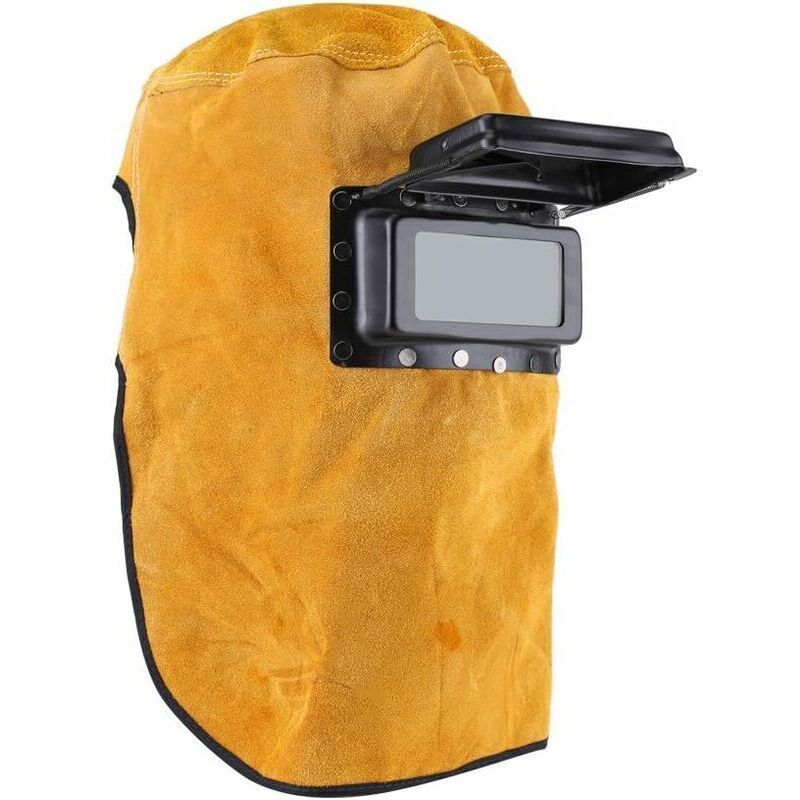 Protective Mask for Welding Helmet Breathable., Leather Lens Heat Resistant Full Protection Welding Hood with Flap