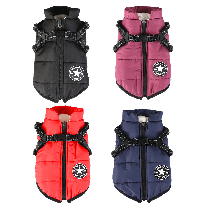 Waterproof Dog Winter Jacket with Harness Pink Size S Fleece Lined Zipper โ image 5