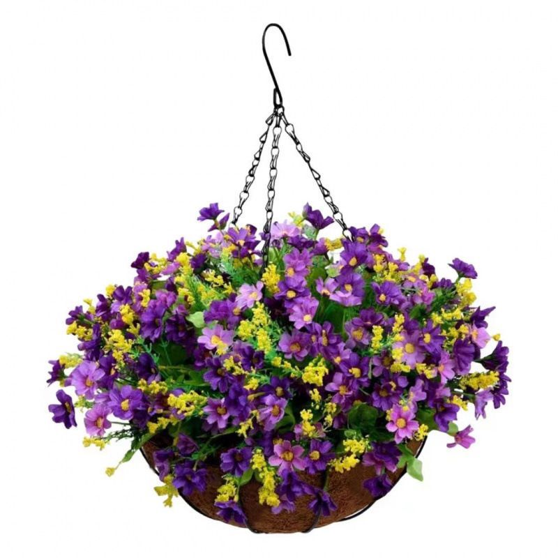 Hanging Artificial Flower Basket Yellow And Orange Blooms Home Decor Garden - Multi-color - Size 4