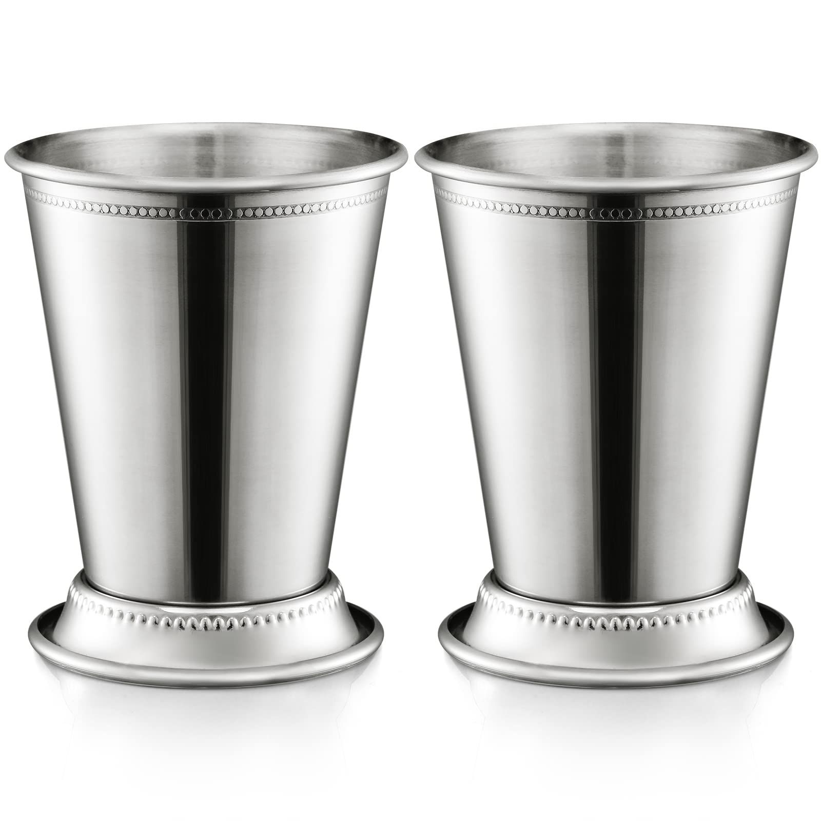 Mint Cup Beautifully Handcrafted - 12oz 4.5" Tall Silver Glasses, Classic Stainless Steel Cocktail Glasses with Beaded Trim Border for Party Beer Juice