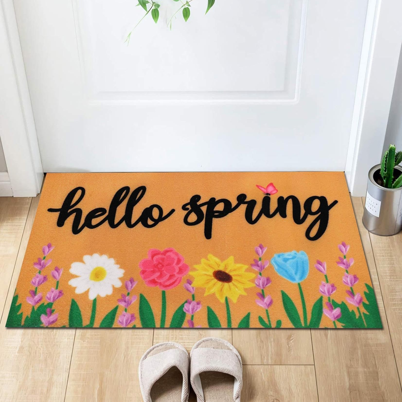 packingSpring Welcome Doormat Small Blue Flowers and Green Leaves Welcome Floor Mats Kitchen Indoor and Outdoor Decoration — image 5