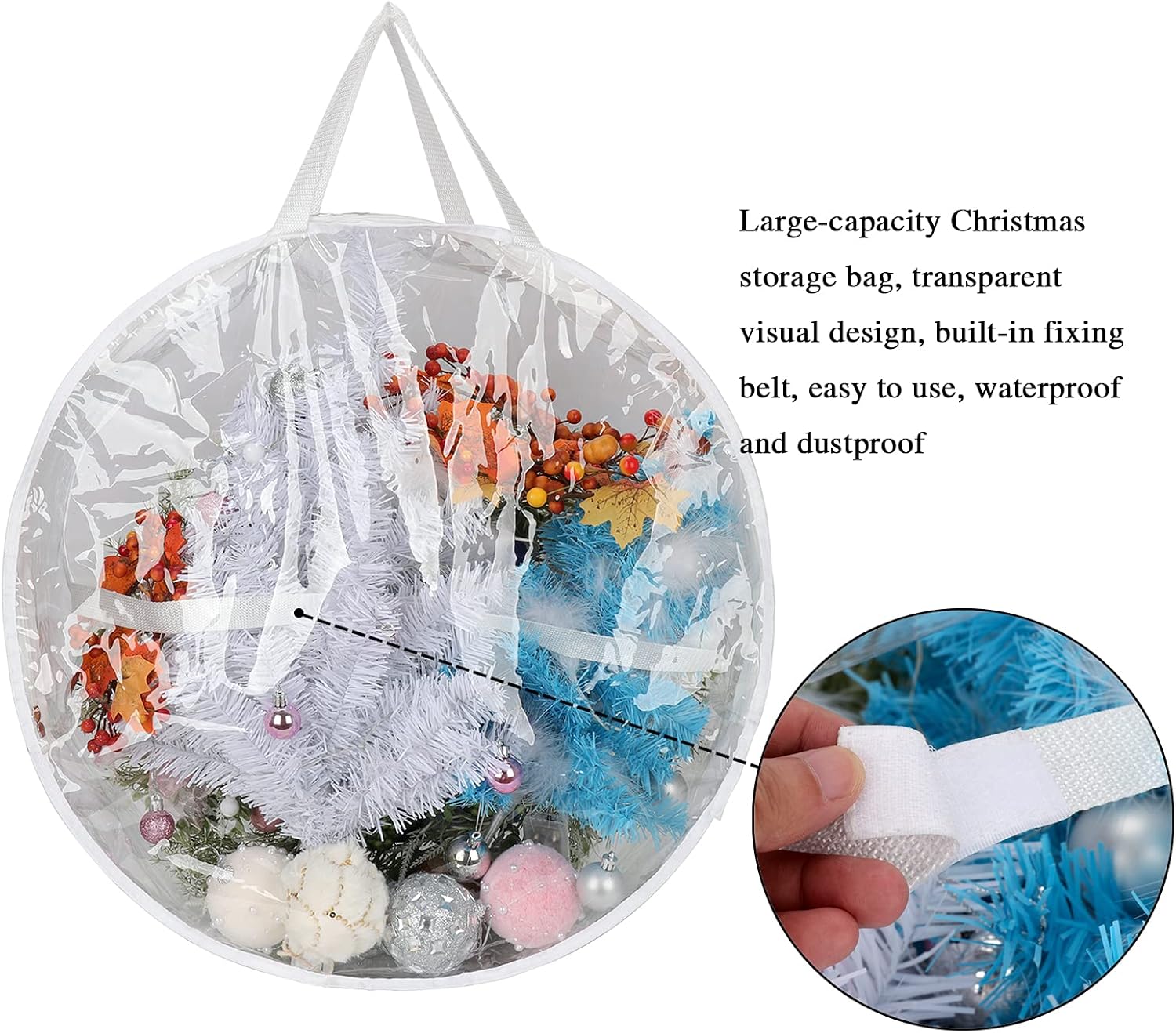 2Pcs Christmas Wreath Storage Container 20 Inch Clear Wreath Storage Bags Round Durable Wreath Bags Clear Everyday Bag with Dual Zippers and Sturdy Handles for — image 2