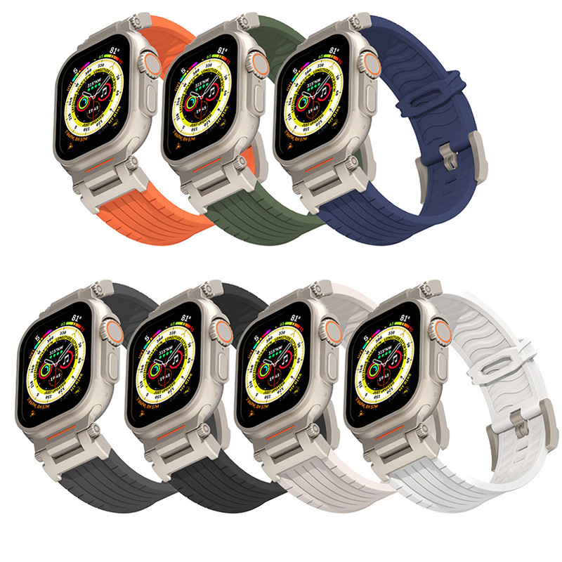 White Rugged Tactical Silicone Strap for Apple Watch Ultra & Series - Heavy-Duty Metal Clasp โ image 3