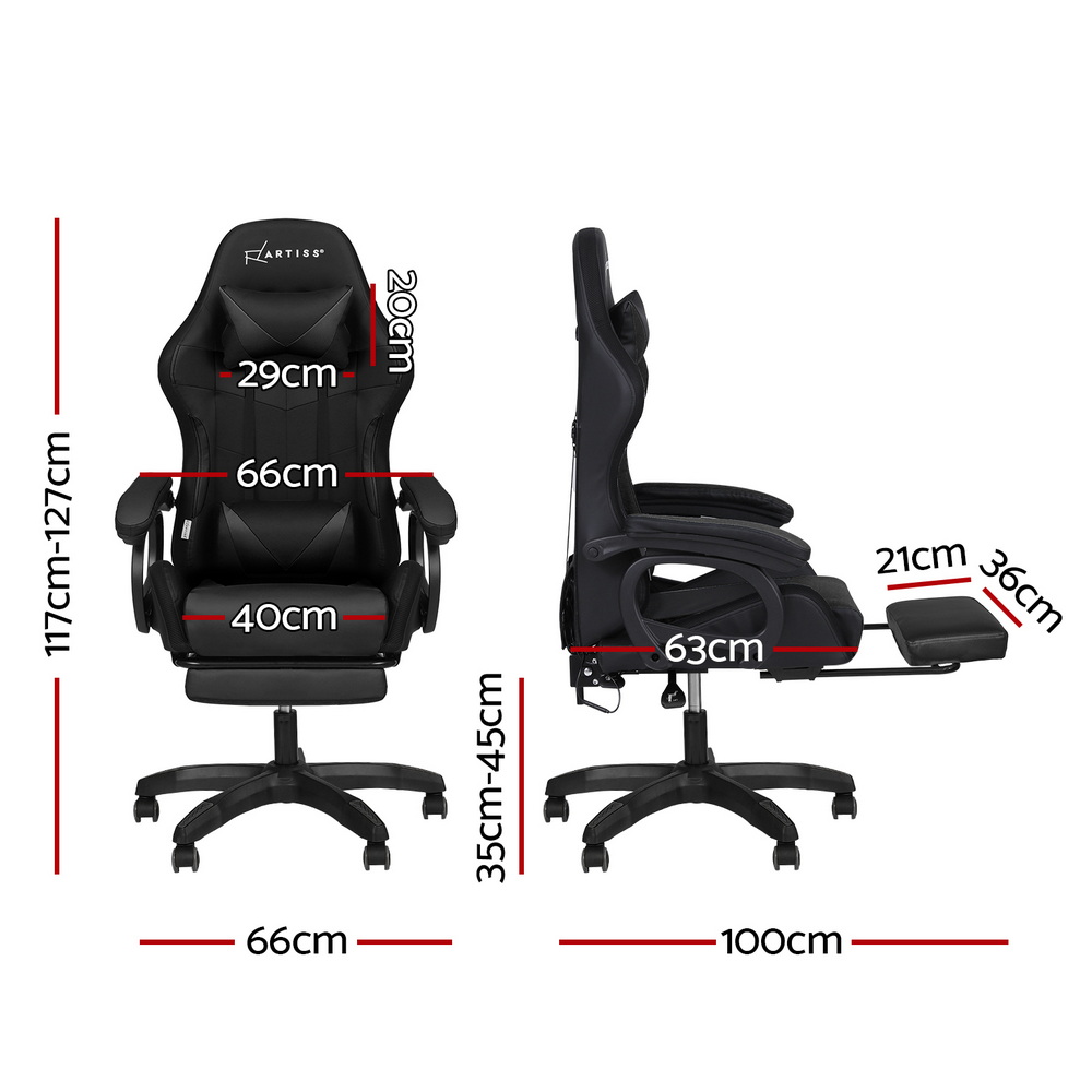 Artiss Gaming Office Chair 12 RGB LED Massage Computer Work Seat Footrest Black โ image 2