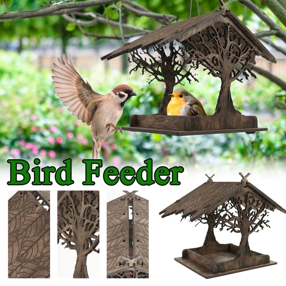 Wooden Bird Feeder Hanging Seed Container Tray for Wild Birds Home Garden Yard Tree Decoration — image 3