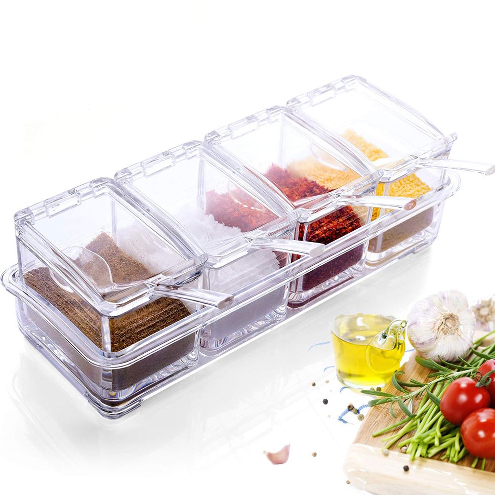 Four in One Waterproof and Moisture Proof Clear Seasoning Storage Container with Spoons โ image 3