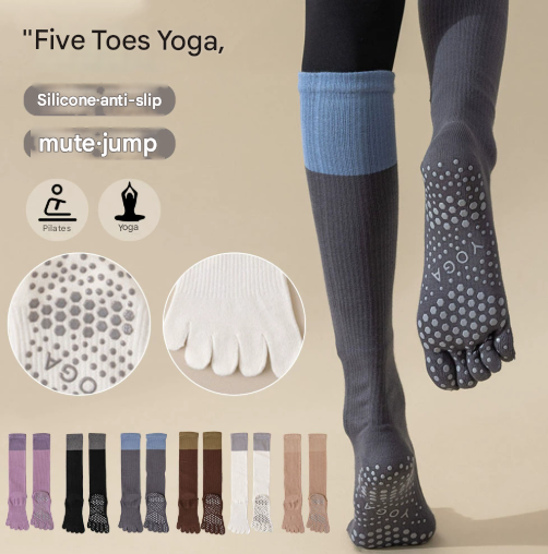 Grey 2PCS Women's Professional Five-Finger Compression Calf Socks - High-Performance Knee-High Non-Slip Grip Socks for Yoga, Running, and Fitness โ image 2