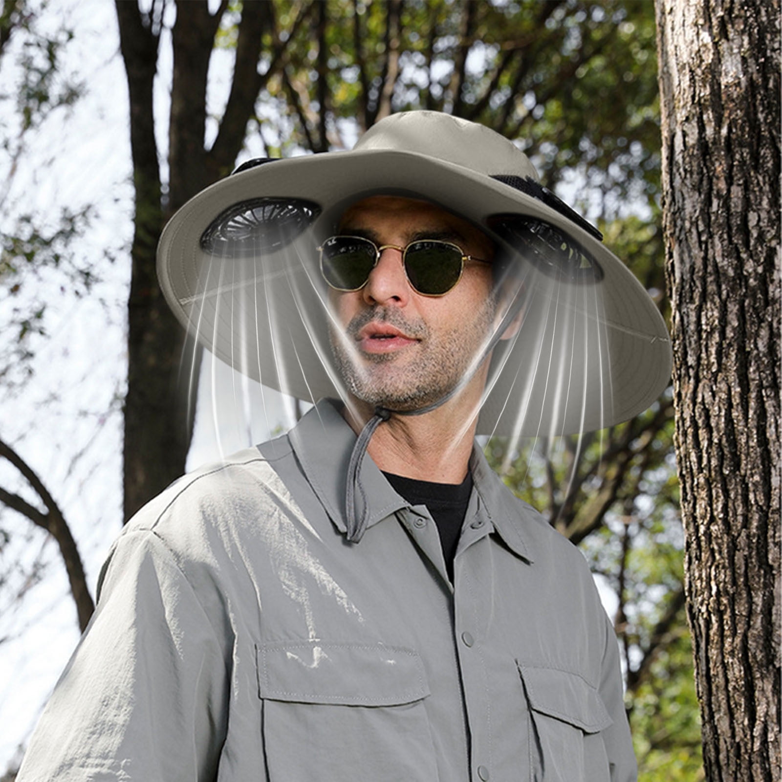 Solar Fan Hat Wide Brim Solar Fan Hat Outdoor Wide Brim Sun Hat with Solar Fan Fishing Hat, Removable & USB Charging Fan B-Gray โ image 4