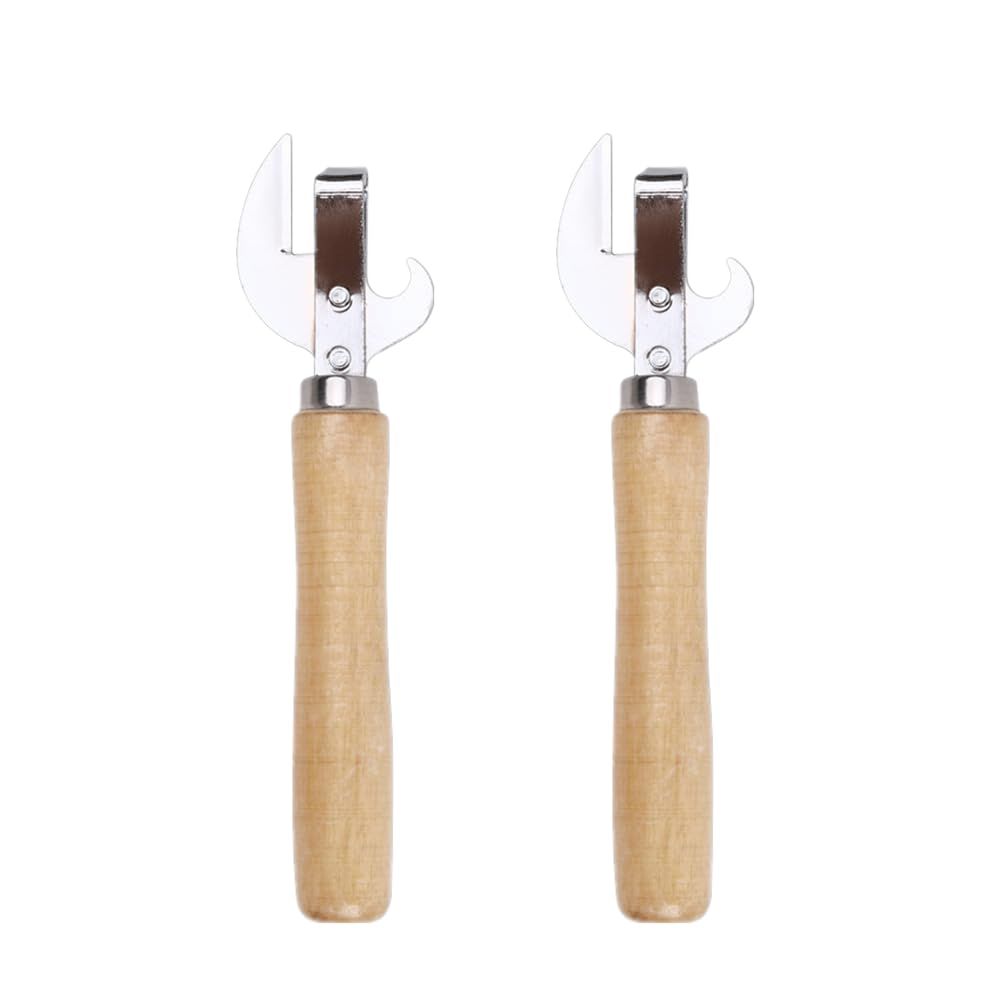 2 PCS Can Opener Vintage Can Opener Manual Can Opener Wooden Handle Bottle Opener Manual Side Cut Stainless