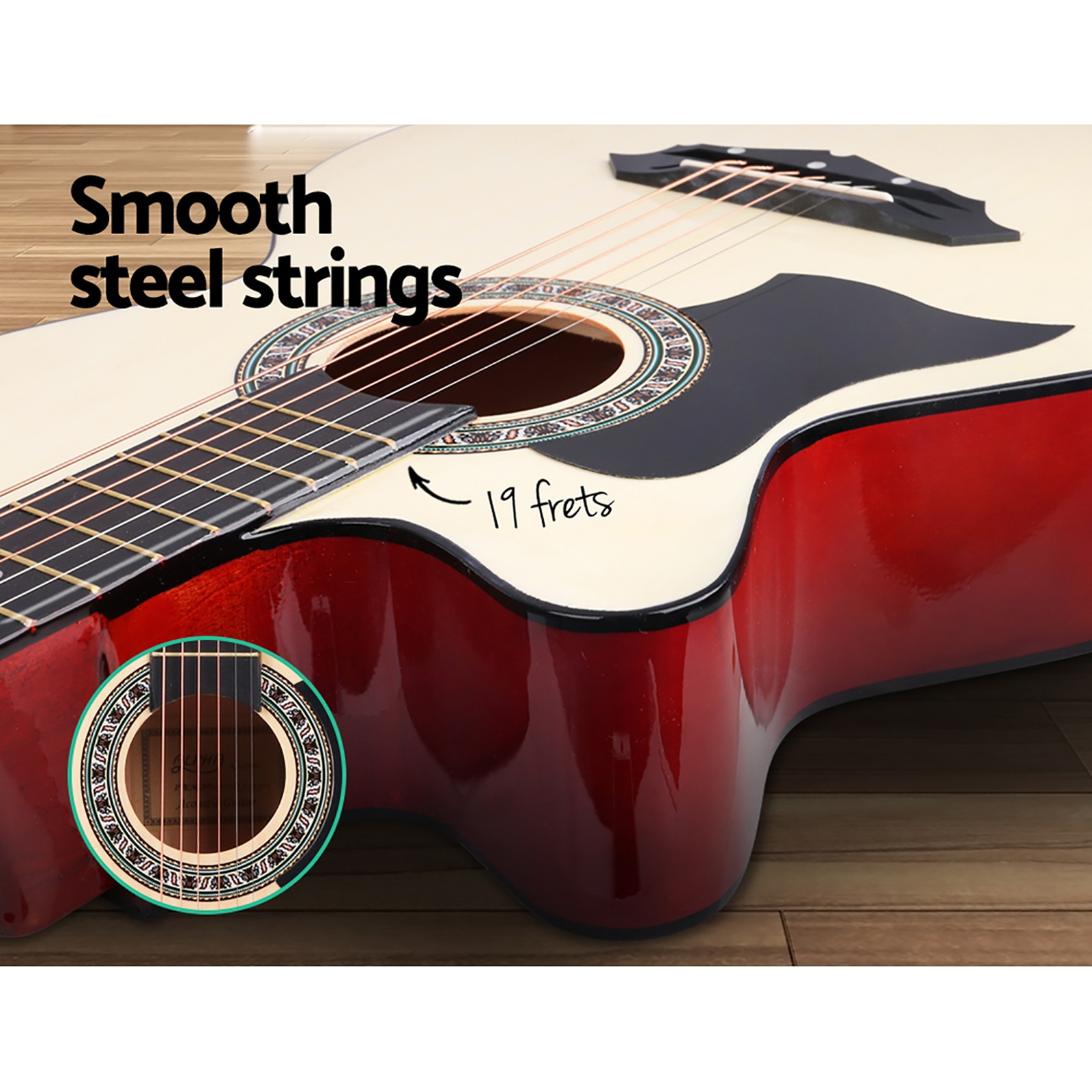 Alpha 38 Inch Acoustic Guitar Wooden Body Steel String w/ Stand Left Handed — image 5