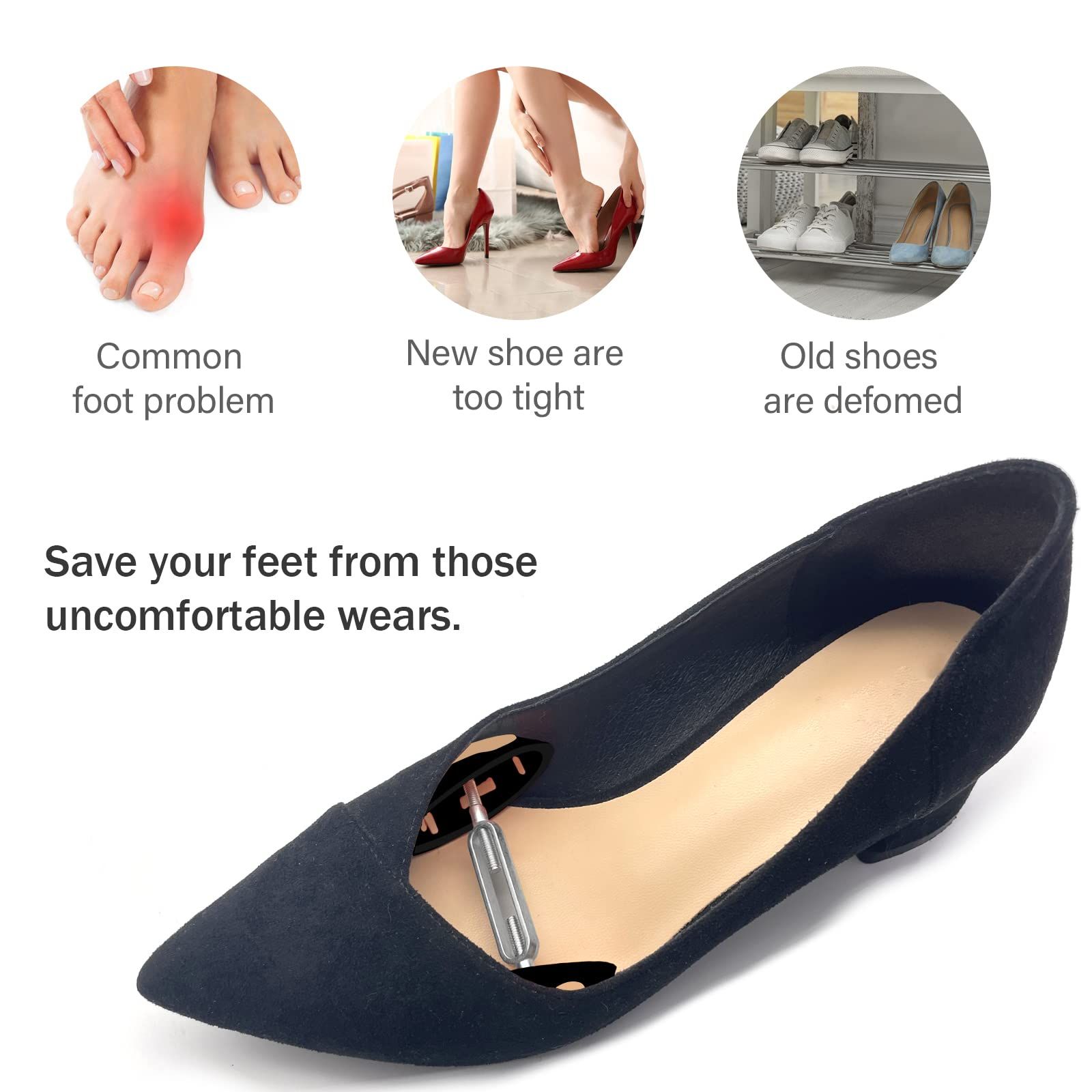 Women Men, Non-Slip Shoe Widener Expander Trees for Men Women Wide Feet Adjustable 1 Pair (Black) โ image 3