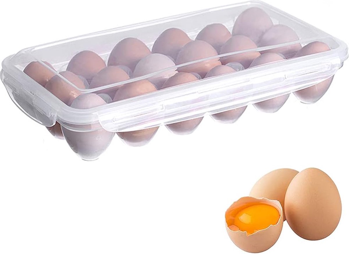 Egg carton, 18 racks refrigerator egg storage box with lid, egg rack, egg holder for refrigerator, egg storage container, plastic, transparent 32 × 18 cm