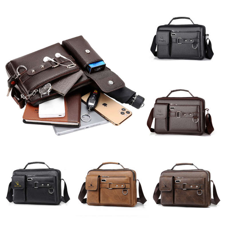 Black lychee pattern Men's Crossbody Shoulder Bag - Premium PU Leather Business & Commute Sling Bag — image 2
