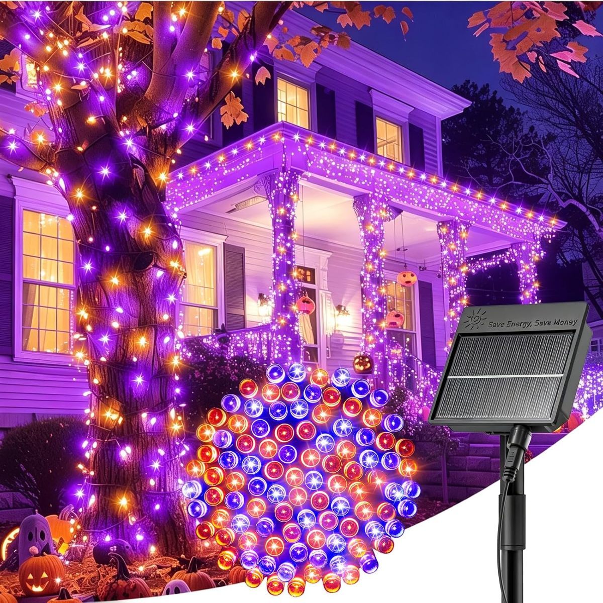 Solar String Lights Outdoor Waterproof, LED Outdoor Light | Solar Fairy Lights with 8 Lighting Modes, IP65 Waterproof Solar Christmas Halloween