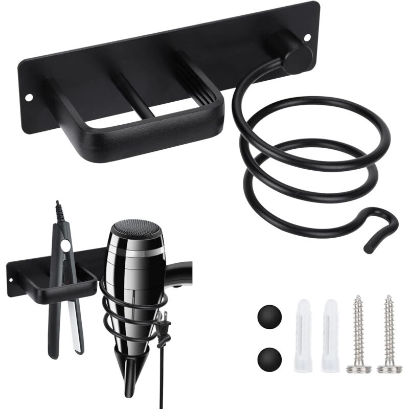 Hair Dryer Holder And Straightener Stand, Hair Dryer Holder With Cable Management, Wall Mounted Hair Dryer Organizer