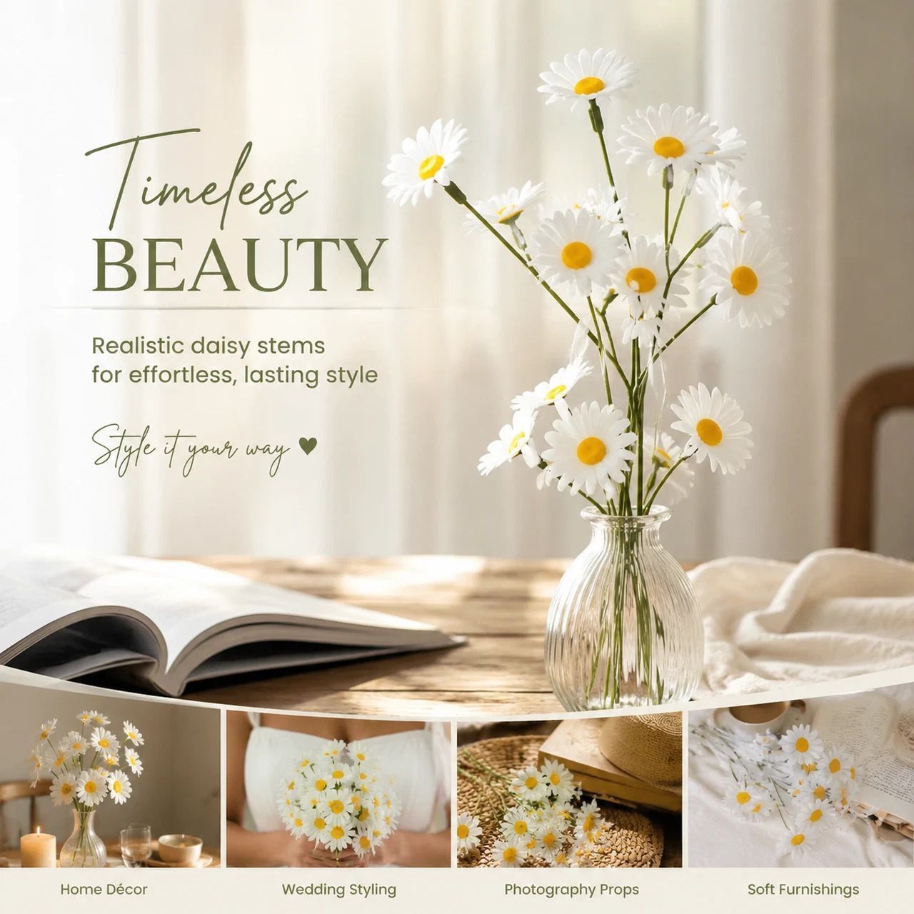 Laid-Back Aussie Lifestyle Fake Chamomile Daisy, Gentle Natural Photo Prop For Home & Cafe 40 pcs — image 3
