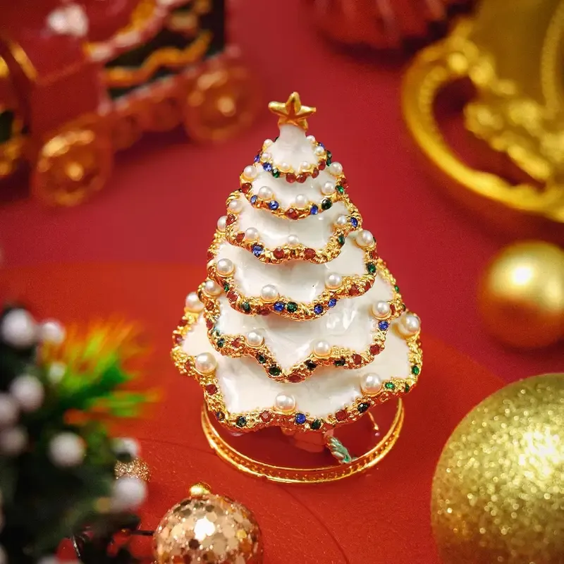 Enamel Christmas Tree Jewelry Box – Rhinestone & Pearl Luxe Desk Decor, Ring & Earring Storage, Perfect for Christmas, Birthdays, Housewarmings, Ideal Gift for — image 4