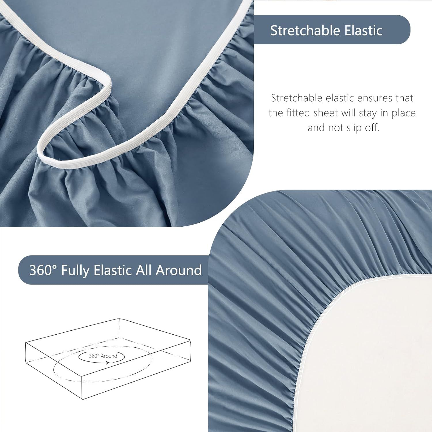 Hotel Soft Bed Sheet Set- Bedding Sheets & Pillowcases -Breathable Bedding - Wrinkle, Fade, Stain Resistant-Deep Pocket Flat Fitted Bed Sheet Set(Ocean,King) — image 6