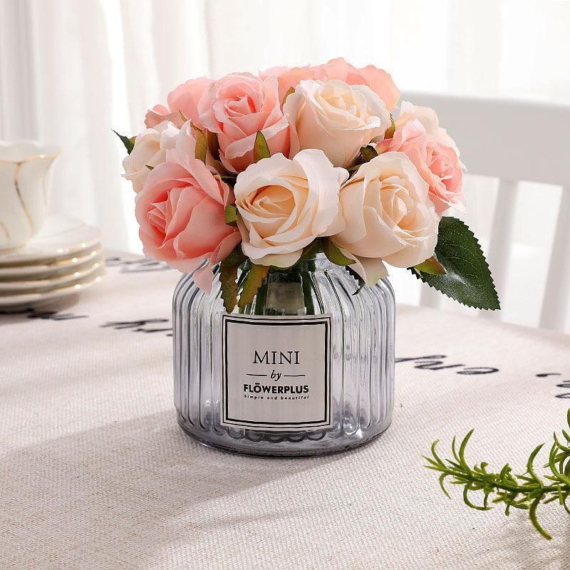 12 Heads Silk Rose Artificial Flowers Fake Bouquet - White+blue โ image 5