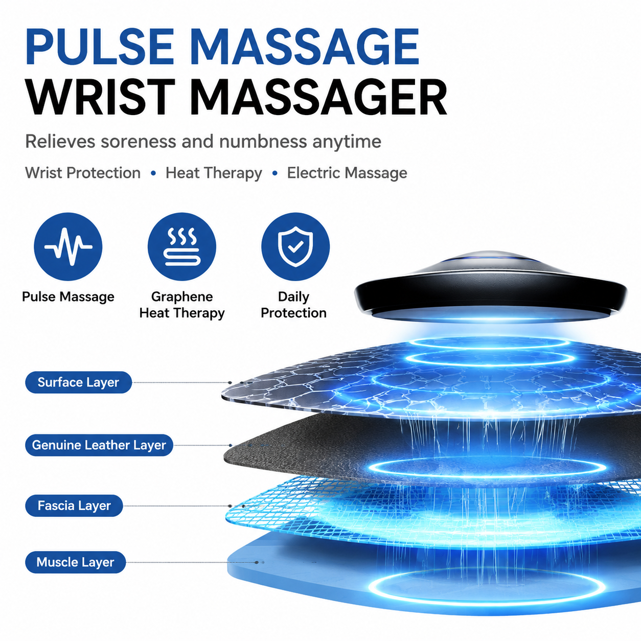 2PCS Portable EMS Wrist Massager - 3 in 1 Heating Pulse Sports Hand Wrap with 3 Heat Therapy, 9 Massage Intensities, 5 Massage Modes and Removable LCD Control โ image 2