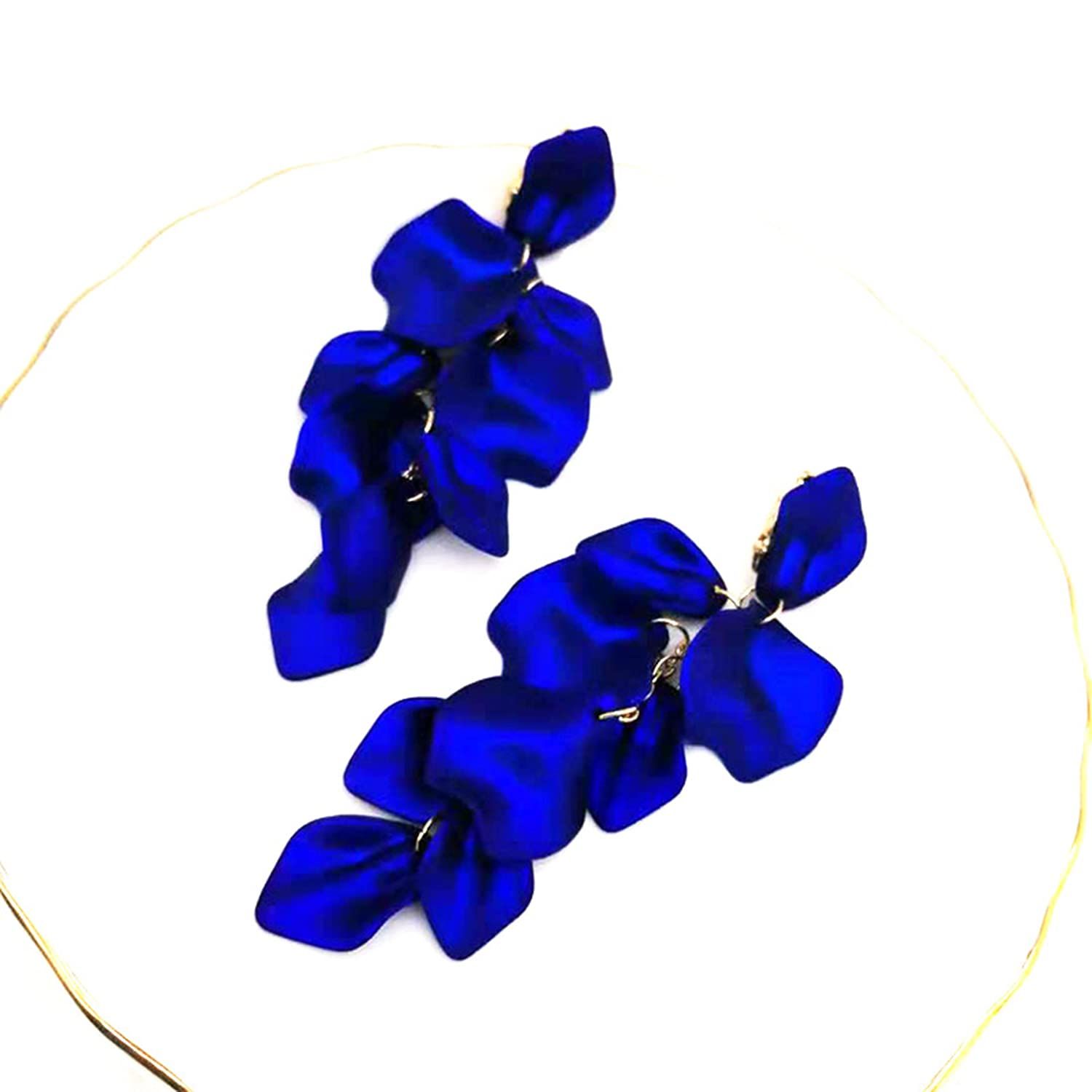Long Acrylic Rose Petal Earrings Dangle Exaggerated Flower Earrings Drop Statement Floral Tassel Earrings for Women — image 4
