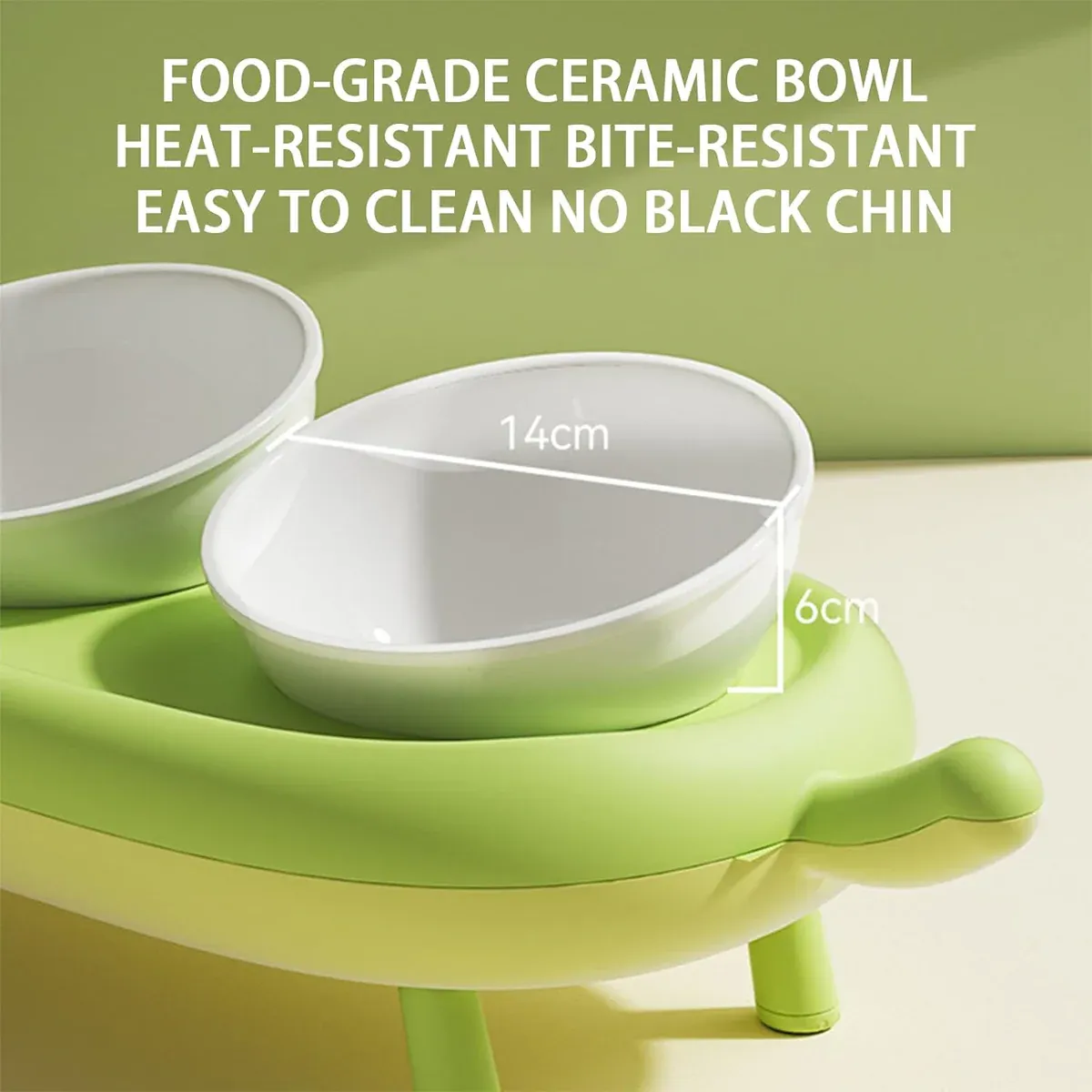 Cat Bowl Ceramic Double Bowl Non Slip Food Safe Durable for Dry Wet Food Water — image 5