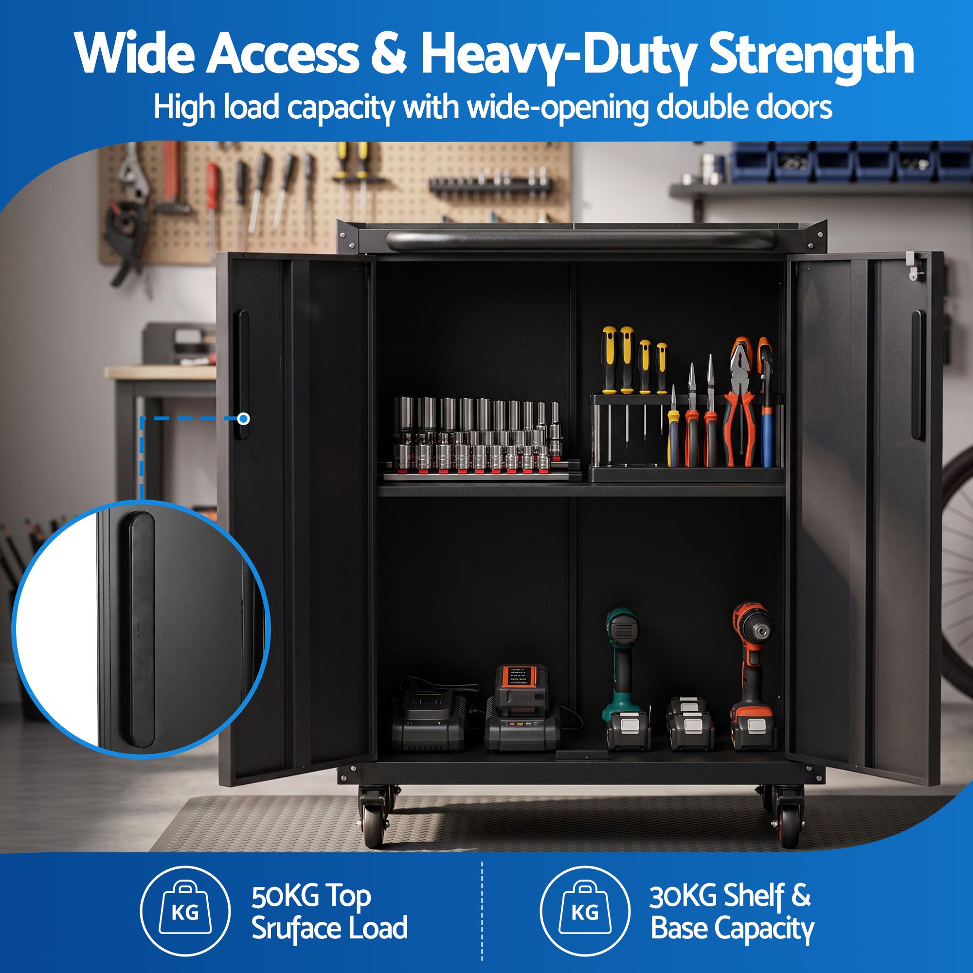 Giantz Rolling Tool Cabinet Heavy-Duty Storage Cabinet Adjustable Shelf Black — image 4
