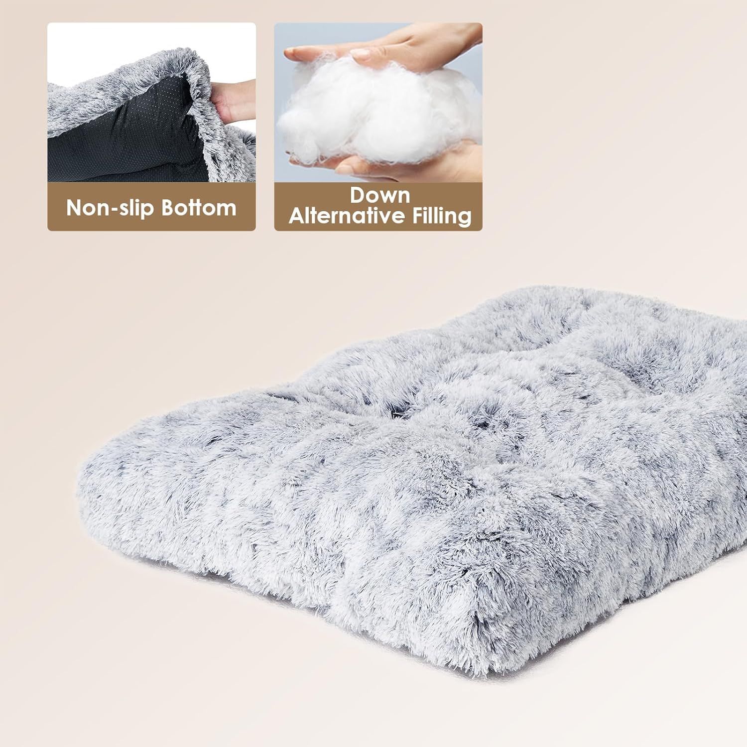 65 x 50 CM Winter Long Plush Dog Bed for Large Dogs - 10CM Thickened Fluffy Faux Fur Pad - Calming Anti Anxiety Pet Cushion with Non-Slip Bottom, Removable & โ image 2