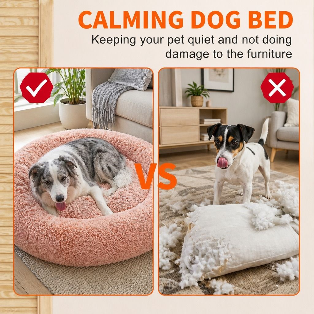 Pet Dog Bedding Warm Plush Round Comfortable Nest Comfy Sleep kennel Pink XXL — image 4