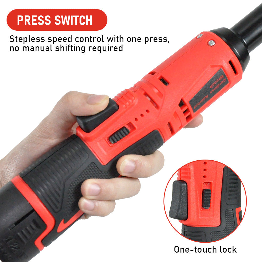 Cordless Electric Ratchet Wrench Set 12V Power Electric Ratchet Wrench 3/8inch 400 RPM Variable Speed with Sockets Two 2000mAh Batteries and Charger — image 6