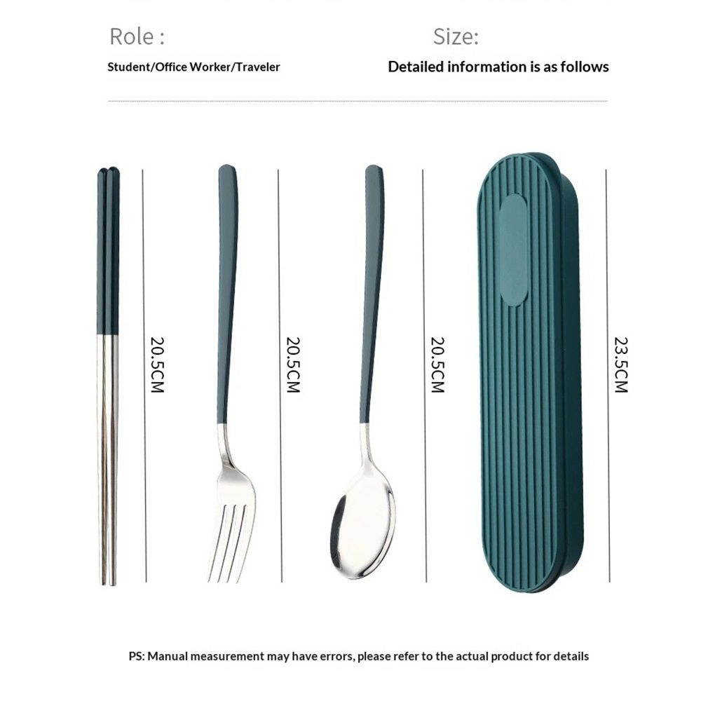 Travel Utensils, Stainless Steel Portable Reusable Camping Silverware Cutlery Flatware Set, 4-Piece Include Fork Spoon Chopsticks with Case (Dark Green) — image 2