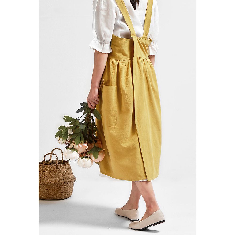 Women Kitchen Cooking Apron with 2 Front Pockets Cotton Linen Apron Coffee Shops Flower Shops Work Cleaning Aprons — image 4