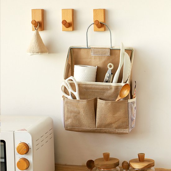Storage Bag - Cotton and Linen Fabric - Bedside Storage Bag - Wall Mounted - Dorm Room Essentials and Snack Storage Bag - Visual Storage Bag — image 2