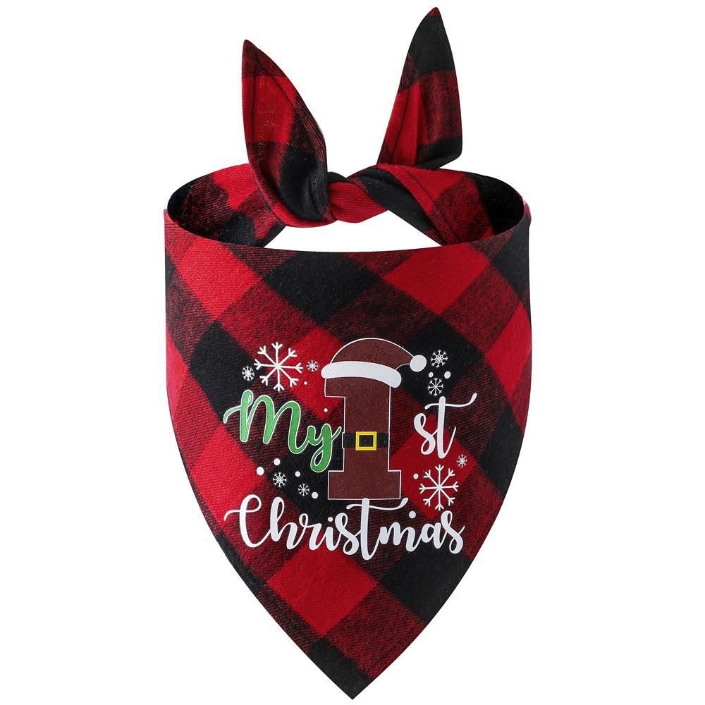 Christmas Pet Triangle Scarf Dog Bandana Pet Wearable Accessories Red Grid - Elk โ image 5