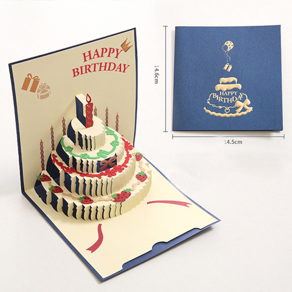 10 pcs Greeting cards - Blue pop-up birthday cake card - 3D birthday card - Pop-up cards - Cake greeting cards - Postcards - Perfect for a friend, wife — image 2