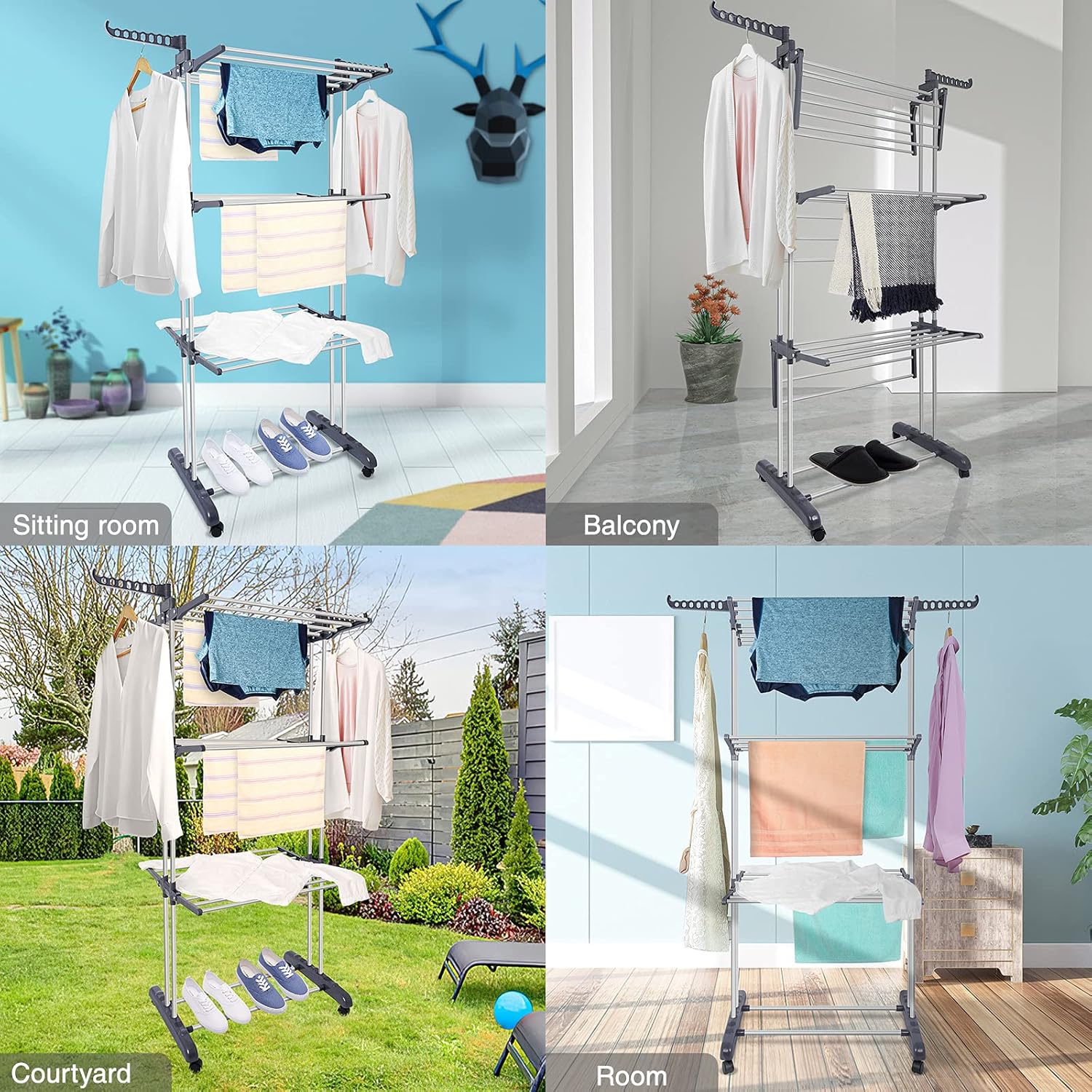 CARLA HOME Folding Clothes Drying Rack with Wheels and Adjustable Side Wings for Laundry Rack and Clothes Storage (Upgraded Model) — image 3